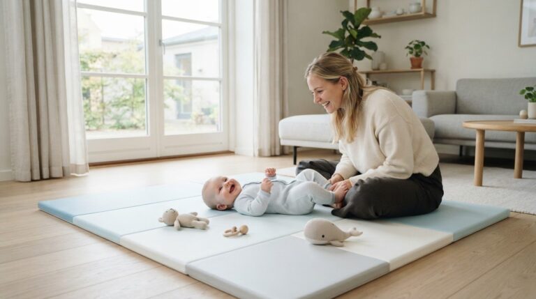 Sikkert legeområde til baby med bløde gulve og tæpper